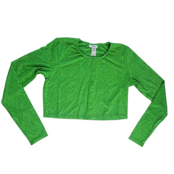 Andie Tops - Andie Swim Crop Jacket Womens Medium Green Jacquard Zebra Lightweight Snap Front